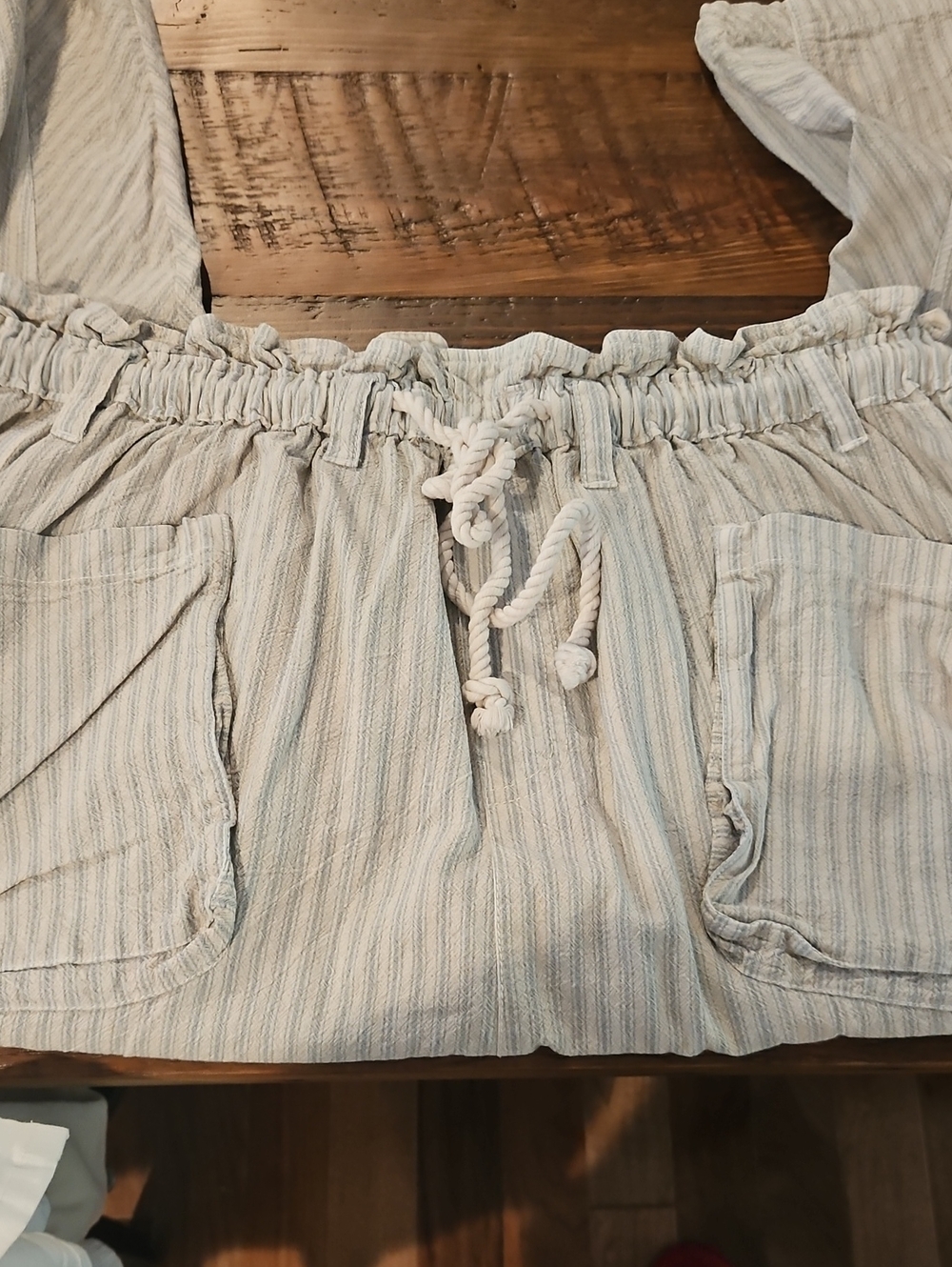 Free People Striped Cotton Pants in Cream & Blue Size Large - Picture 12 of 12